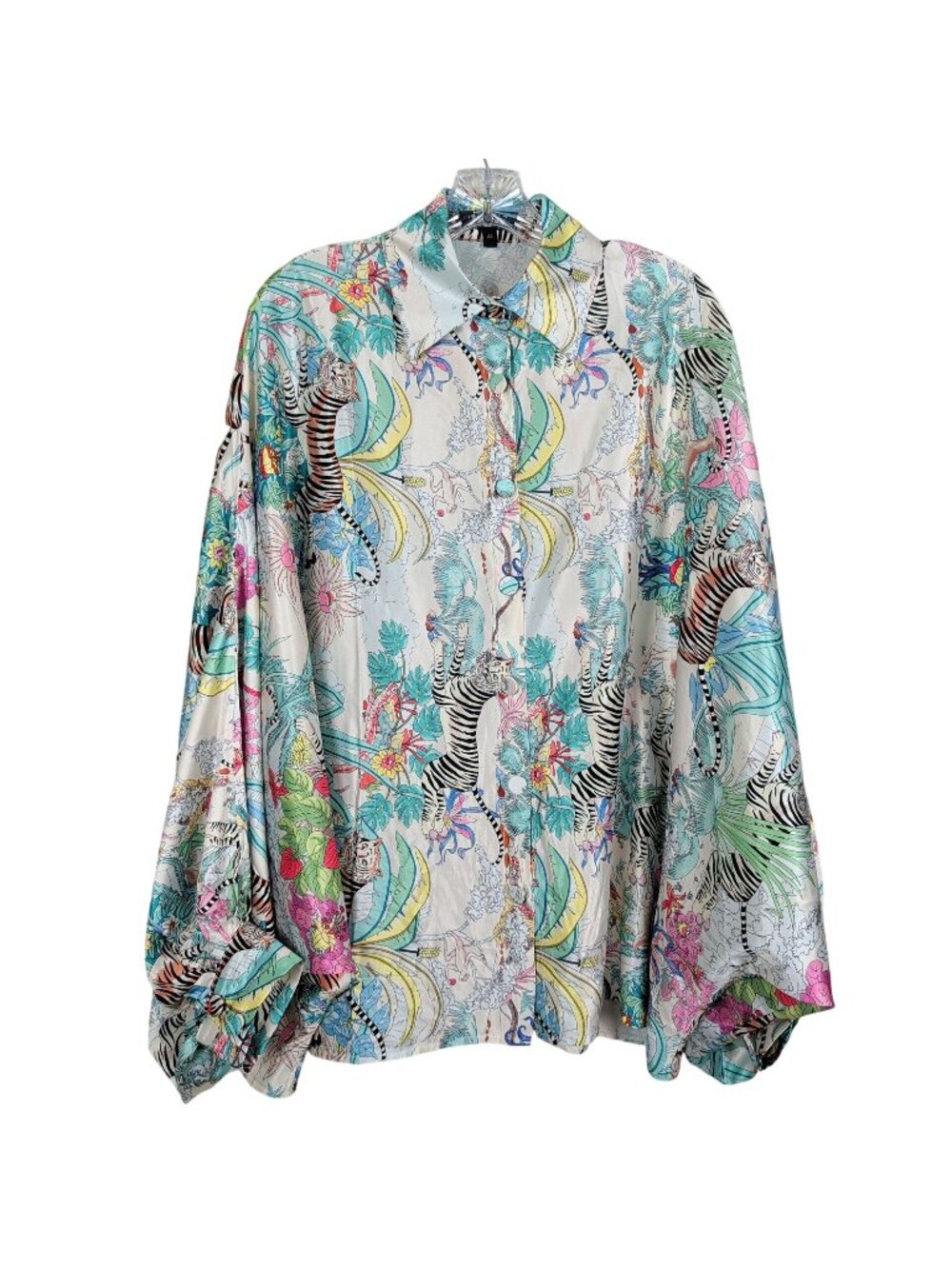 Beulah Style Womens Blouse One Size Tiger Jungle Balloon Sleeve Top